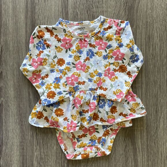 Carters Baby Girls One Piece Floral Long Sleeve 18 Months Spring Flowers Boho - Picture 1 of 8